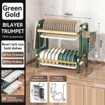 2 Tier Dish Drainer, Dish Drainer with Drain Board, Kitchen Cutlery Storage Rack - Green