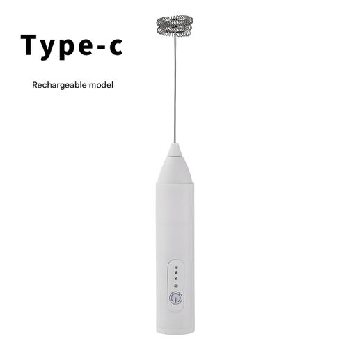 Whisk Milk Frother, Rechargeable Handheld Electric Whisk Coffee Frother Mixer with 2 Stainless Whisks, Milk Foam Maker-white，Milk frother