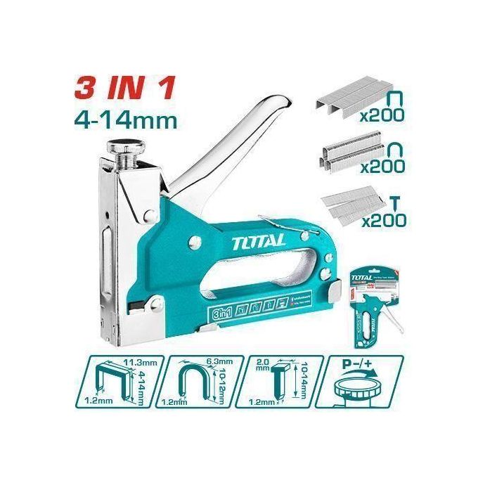 TOTAL 4-14mm Heavy duty Upholstery Staple Gun with Pins , Adjustable Stapler Gun for Wood, Roofing, Flooring, Crafts, Carpentry, Decoration DIY