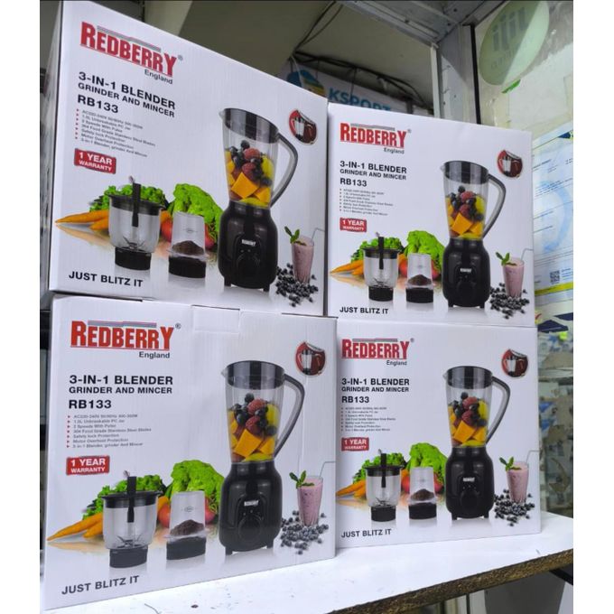 Redberry 3 in 1 Electric Blender with Grinder &amp; Chopper – Perfect for Smoothies &amp; Spices