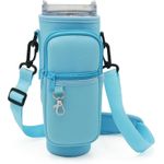 Flushrenic Water Bottle Carrier Bag,Water Bottle Carrier Bag,for Stanley 42oz Tumbler with Phone Pocket,Holder Pouch with Adjustable Strap for Hiking Travelling Camping(Light Blue)