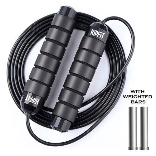 KipFit Black Weighted Jump Skipping Rope For Fitness Workout