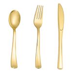 Flushrenic disposable cutlery,60 piece set of gold plastic silverware disposable tableware -20 forks, knives, spoons - disposable tableware heavy-duty plastic tableware set, suitable for catering, parties, dinners, weddings