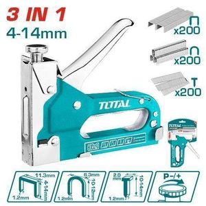 TOTAL 4-14mm Heavy duty Upholstery Staple Gun with Pins , Adjustable Stapler Gun for Wood, Roofing, Flooring, Crafts, Carpentry, Decoration DIY