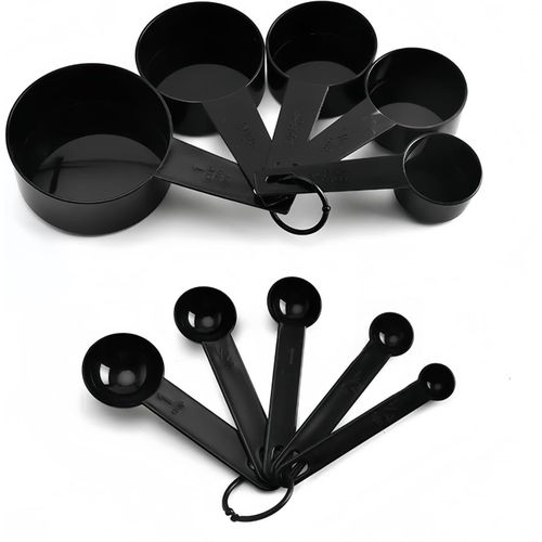CYFAZA Measuring Cups And Spoons, 10-Piece Set, Plastic, Black