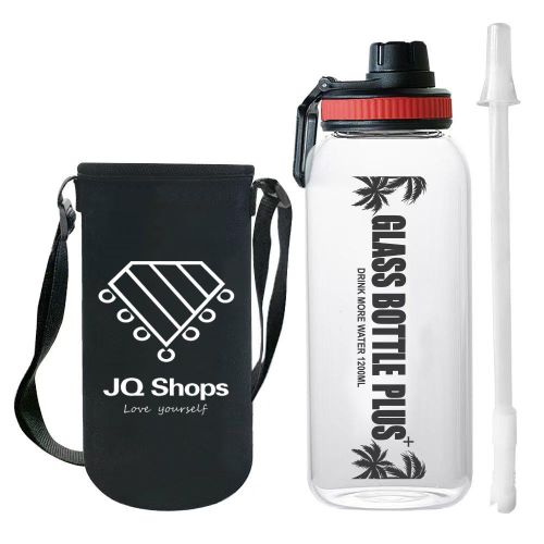 1200ML Water Bottle with Sleeve &amp; Strap Motivational Water Bottles with Straw Large Wide Mouth for Fitness, Gym and Outdoor Sports, Leak-proof &amp; BPA Free