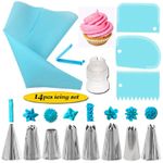 14Pcs/Set Icing Piping Nozzles Set with Pastry Bag Scraper Cream Tips Reusable Cake Decorating Tool