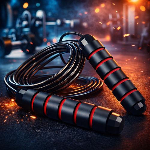 Adjustable Speed Anti-slip handles Jump Rope with Steel Wire Core – Black &amp; Red