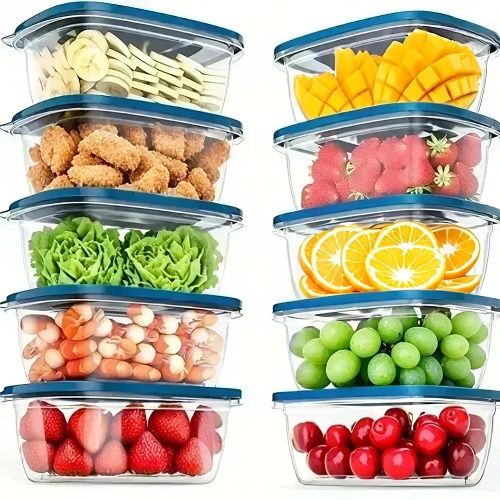 KnMn 10 PCS Stackable Food Storage Containers with Multi Color Lids, BPA-Free Plastic Lunch Boxes, Microwave Safe