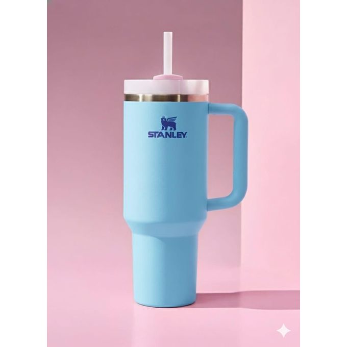 Stainless Stanely Quencher Tumbler 40oz- light blue with Handle &amp; straw