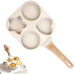 4-Grid Non-Stick Omelette Pan with Scald-Proof Handles, Kitchen Gadgets for Pancakes, Burgers, and Sandwiches - White