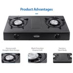 AILYONS GS017-1 Stainless Steel Double Burner Gas Cooker Table Top Gas Stove - Black (1YR WRTY)