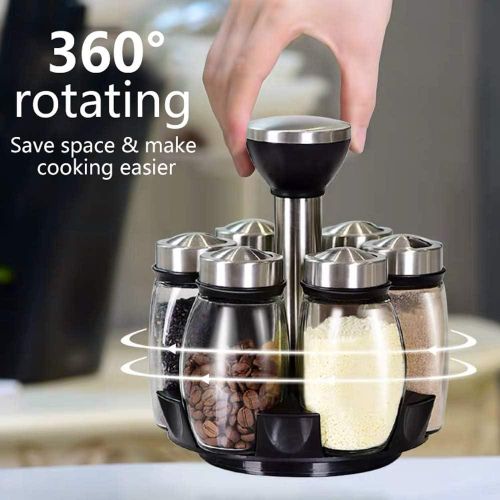 6-Jar Revolving Spice Rack Organizer Holder, Kitchen Countertop Seasoning Stand Organizer Include 6 Glass Jar Bottles, Great Gift For Chefs &amp; Foodies (Spices Not Included)