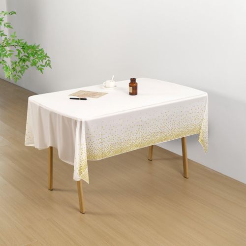 White and Gold Dot Tablecloth, White Plastic Table Cloths for Parties Disposable, 54x108in Waterproof Rectangular Camping Tablecloth for Birthday Party Picnic Baby Shower