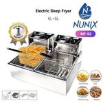 Nunix 12LITRES STAINLESS STEEL (6L+6L) DOUBLE TANK Energy Efficient Double Electric Chips /Chicken /MANDAZIS Deep Fryer Machine