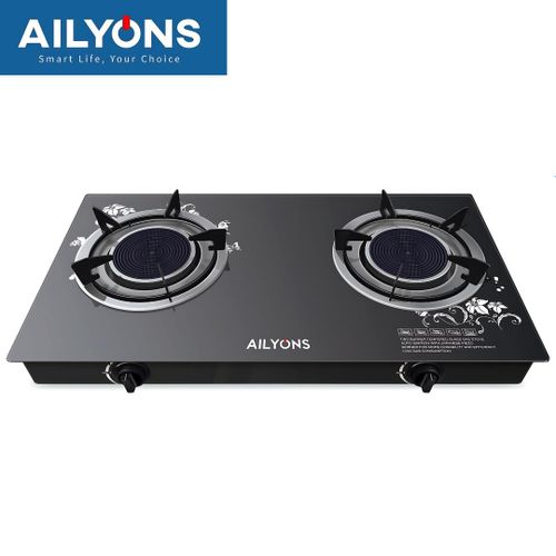 AILYONS GS005A-1, 2 Burner Glass Top Gas Cooker &amp; Infrared Double Burner  (1YR WRTY)