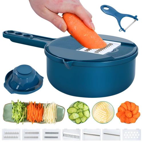 addigoes 7-in-1 Multifunction Mandoline Slicer &amp; Vegetable Chopper - Food Slicer with Container, Onion Cutter &amp; Chopping Artifact, Easy Storage (Blue)