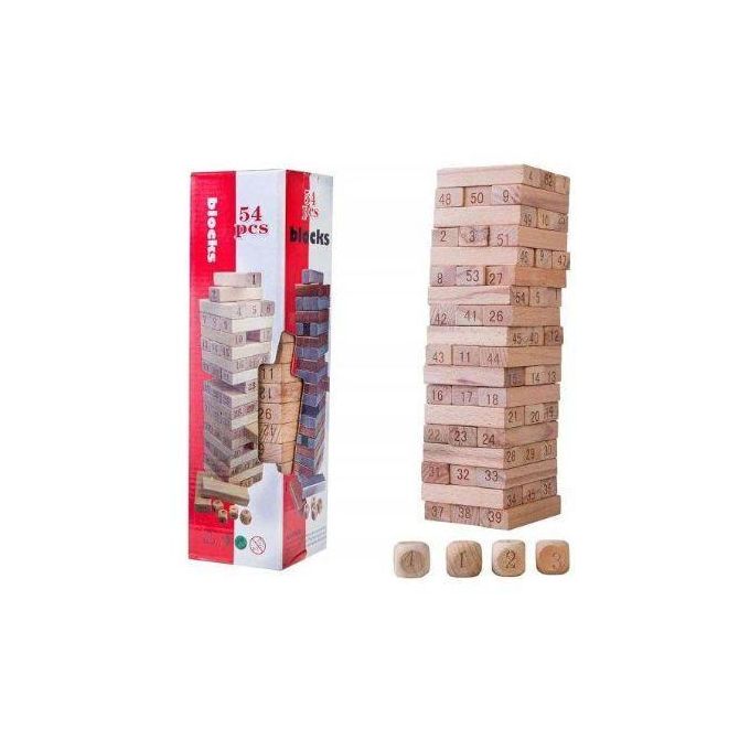 Blocks 54-Piece Classic Wooden Jenga Building Block Balancing Game For Kids, Adults, And Family Game Nights