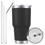 Vacuum Coffee Tumbler Mug Cup With Lids Straws 900ml
