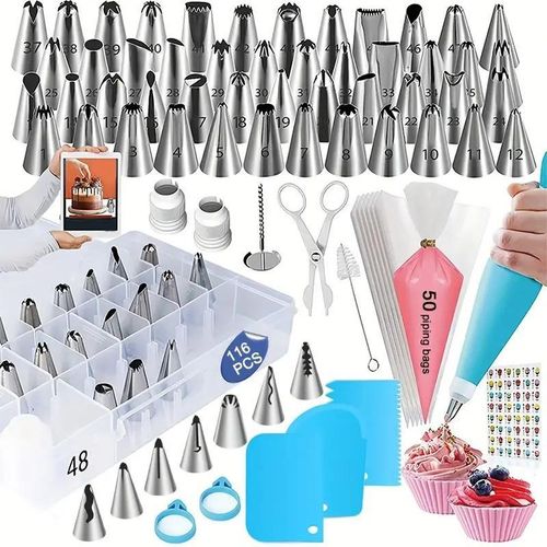116-piece cake decorating and baking tool set, with storage box