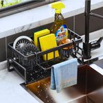 Black bracket for kitchen sink, rust proof kitchen sink box, with automatic drying and detachable cloth rack, multifunctional kitchen sink organizer