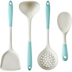 Flushrenic 4PCS Cooking Utensil Set, Heat Resistant Silicone Kitchen Cookware Utensils Set, Kitchen Cooking Tools Includes Turner, Spoon, Slotted spoon, Rice Spoon