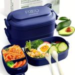 Sturdy Stackable Bento Lunch Box with Individual Compartments - Microwave Safe, Leak-Proof, Durable Polypropylene Container for Work and Outdoor Use - Navy