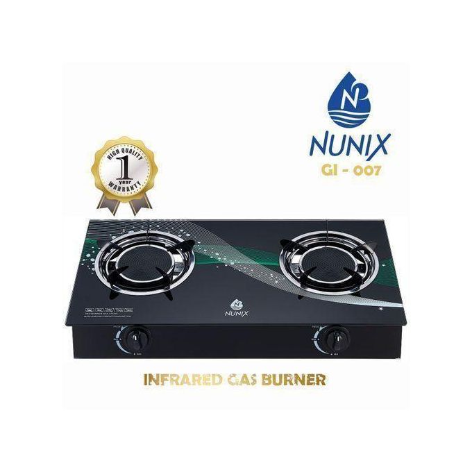 Nunix 2 Burner Low Gas Consumption Glass Top Table Infrared Cooker