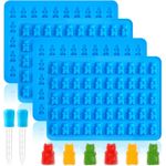 Gummy Bear Candy Molds Mini Size Silicone Molds For Hard Candy With 2 Droppers, Gummy, Caramels, Chocolate, Ganache, Ice Cubes, 4Packs, 200 Cavity