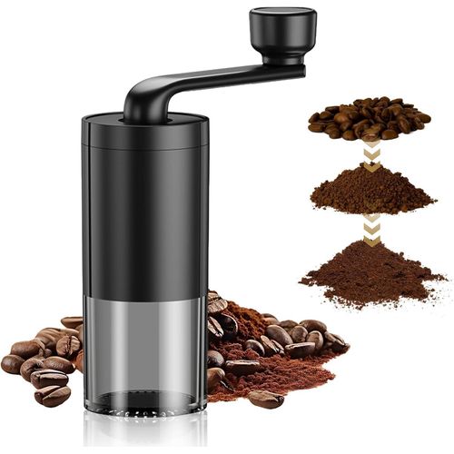Manual Coffee Bean Grinder, Black Hand with Cleaning Brush, Portable Ceramic Core Adjustable Coarse to Fine Detachable Espresso Grinding for Travel Home Office