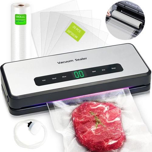 YUUIKLLE Vacuum Sealer Machine Built-in Bag Roll Storage and Cutter,Fast-Compact Food Sealer,Multi-Functional Food Vacuum Saver&amp;Wide Seal,With1 Bag Roll&amp;20pcs Pre-cut Bags