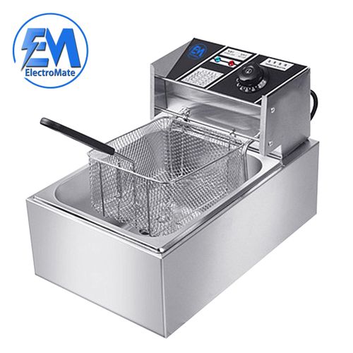Em 6L Single Tank Energy Efficient Double Electric Chips /Chicken /Mandazi Deep Fryer Machine _ Silver EF01 (1 YR WRTY)