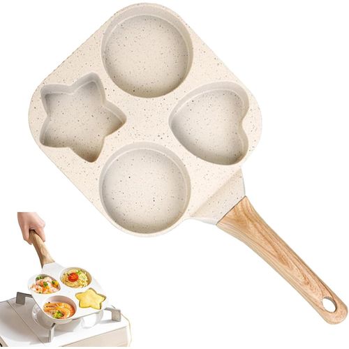 4-Grid Non-Stick Omelette Pan with Scald-Proof Handles, Kitchen Gadgets for Pancakes, Burgers, and Sandwiches - White