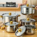 5-piece stainless steel cookware set - multifunctional soup pot with lid, enhanced capacity design, non-stick and scratch-resistant, suitable for all stove types