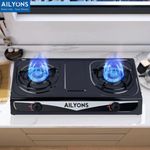 AILYONS GS013-3 Stainless Steel Double Burner Gas Cooker Table Top Gas Stove - Black (1YR WRTY)