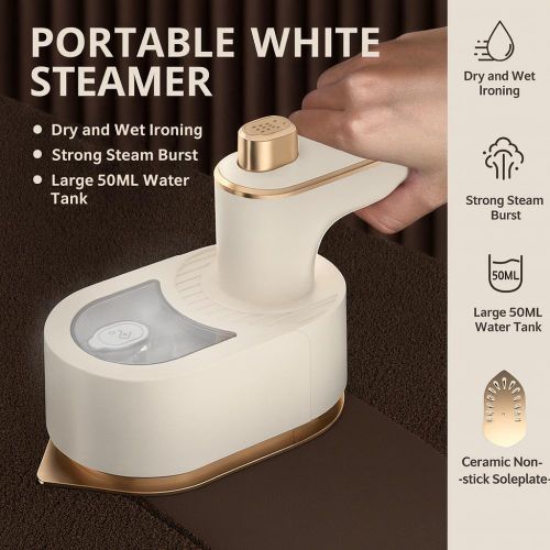 addigoes Portable Mini Iron &amp; Steamer: 2-in-1 All-in-One Garment Wrinkle Eraser for Travel &amp; Home Use（White）