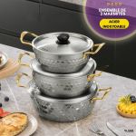 Hammered Stainless Steel 3-Piece Stockpot Set with Lid - Silver
