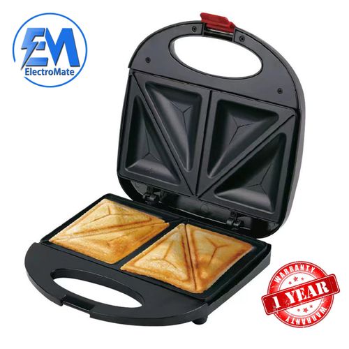 Em ElectroMate Sandwich Maker Toaster 2-Slice Non-Stick 750W Black SM01 (1YR WRTY)