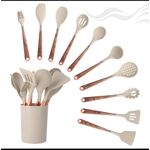 11 Piece Silicone Wood Grain Handle Non-stick Cooking Utensils Set With Storage Bucket