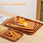 A set of 4 - wood grain trays, fruit plates, dinner plates-Dark wood grain