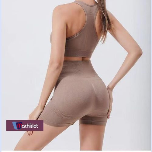 Machislet Lightweight Breathable Yoga Clothes for Women Form-fitting Workout Outfits with High Elasticity for Yoga Running Fitness(Suitable 80-145KG)-BROWN