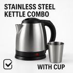 Stainless Steel Electric Kettle with Stainless Steel Cup Combo, Portable Hot Water Boiler with Auto Shut-Off, Durable Home and Office Kettle Set 1.8L
