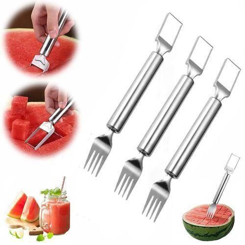 Flushrenic Fruit fork,Watermelon spoon,2-in-1 Stainless Steel Fruit Cutter 3 Pcs