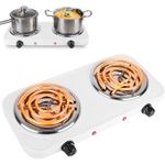Jx 2000W Portable Electric Double Coil Burner With Dual Control &amp; 5 Level Temperature Control, Easy To Clean, Lightweight Stainless Steel Countertop Stove For Kitchen Dorm Camping