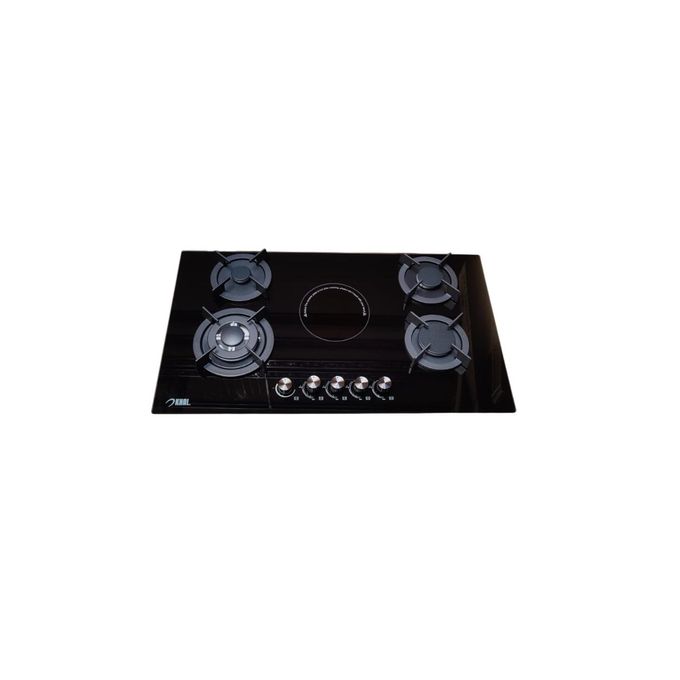 KHAL Hob 4 Gas(1 WOK) + 1 Electric Ceramic Plate ,Black Glass 90cm ID-5006