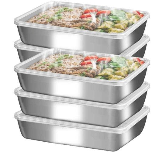 addigoes 6-Piece Stainless Steel Food Storage Container Set - Airtight Kitchen Storage Boxes with Lids, Freezer &amp; Oven Safe, Dishwasher Safe Trays &amp; Plates