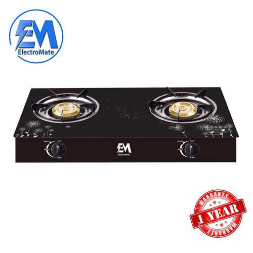 Em Table Top Gas Cooker, 2 Burner With A Strong Glass Gas Cooker GS002  (1YR WRTY)