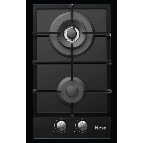 Neso 30cm Built-In Gas Hob – 2 Burners, Black Tempered Glass, Automatic Ignition