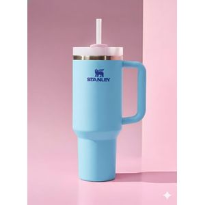Stainless Stanely Quencher Tumbler 40oz- light blue with Handle &amp; straw