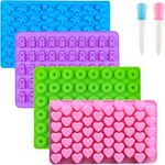 Silicone Bear Candy Molds with 2 Droppers, Non-Stick, Includes Mini Dinosaur, Bear, Hearts and Mini Donut, Set of 4